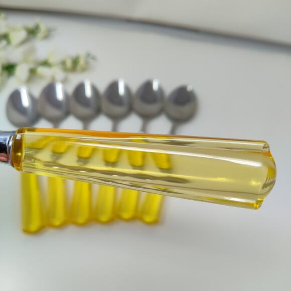 7X Tbsp Yellow Vtg Martha Stewart MSE Stainless Acrylic Flatware Lot TableSpoons - Picture 1 of 13